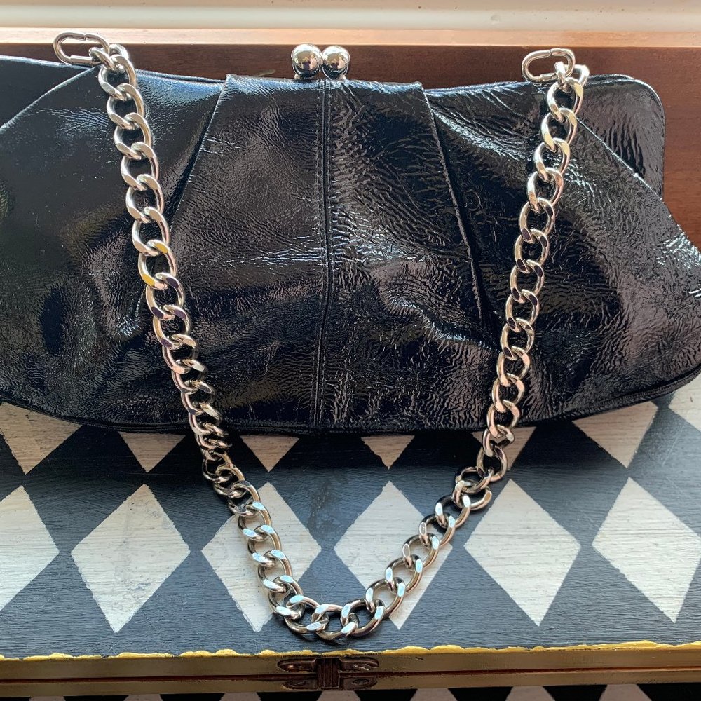vintage hobo black patent leather baguette purse